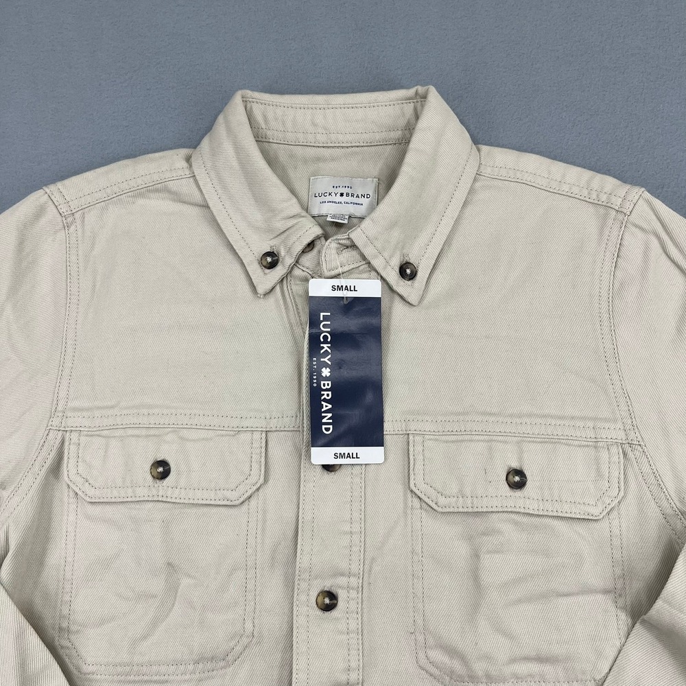Lucky Brand Mens Oatmeal Beige Cotton Button Down Shirt Jacket Small New NWT - Picture 4 of 14